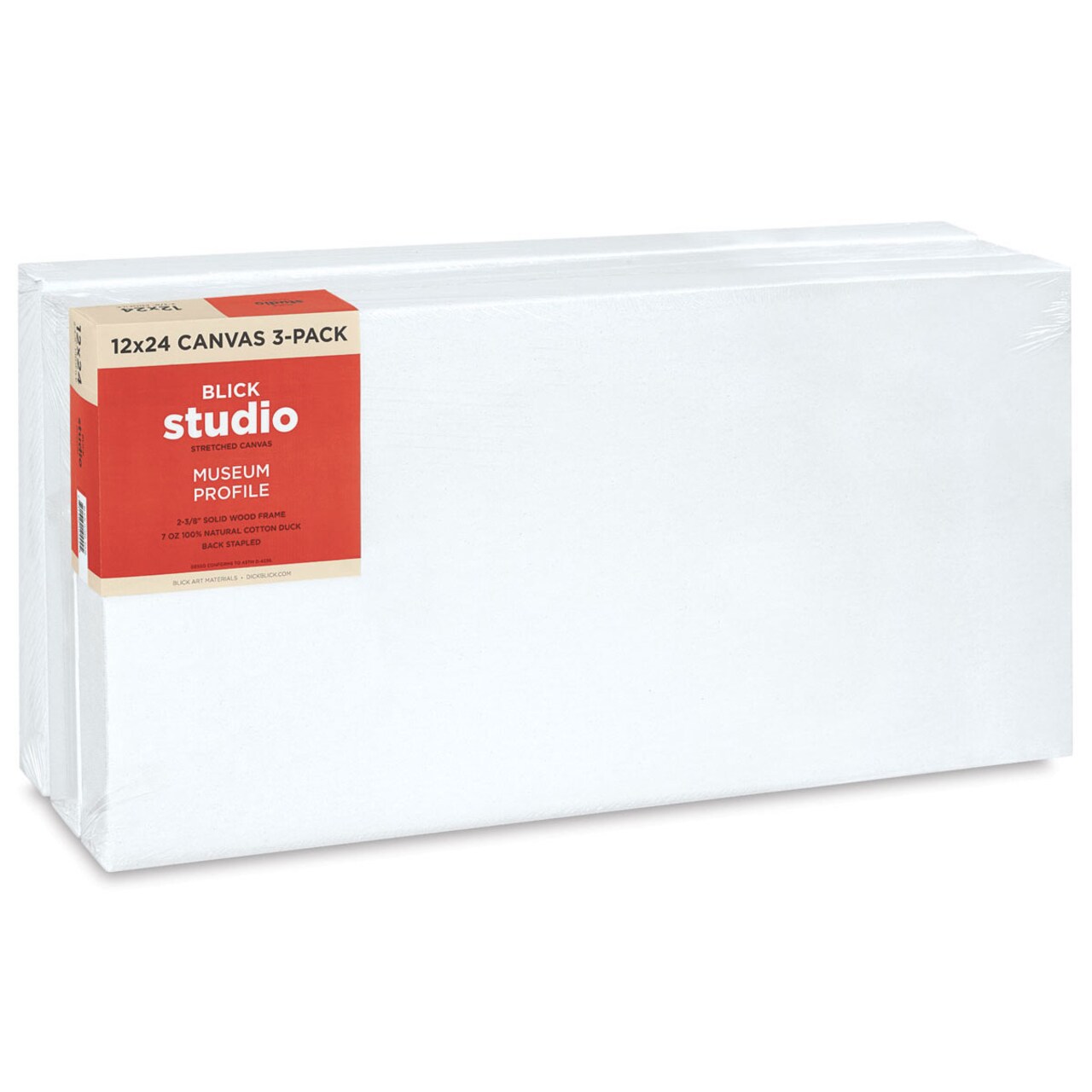Blick Studio Stretched Cotton Canvas - Museum Profile, 12" x 24", Pkg of 3